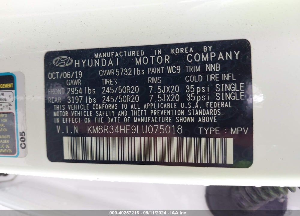 2020 HYUNDAI PALISADE SEL VIN: KM8R34HE9LU075018