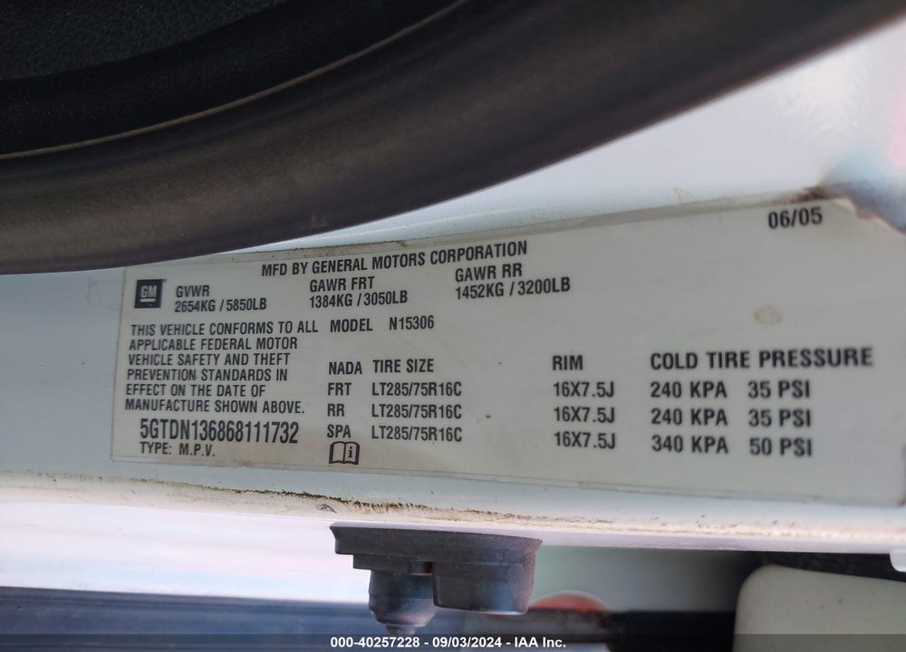 2006 HUMMER H3 SUV VIN: 5GTDN136868111732