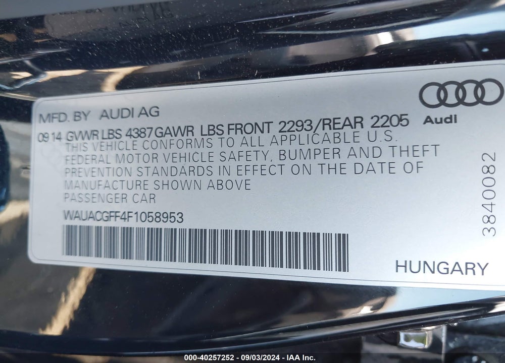2015 AUDI A3 1.8T PREMIUM VIN: WAUACGFF4F1058953