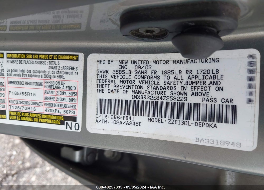 2004 TOYOTA COROLLA CE VIN: 1NXBR32E84Z253229