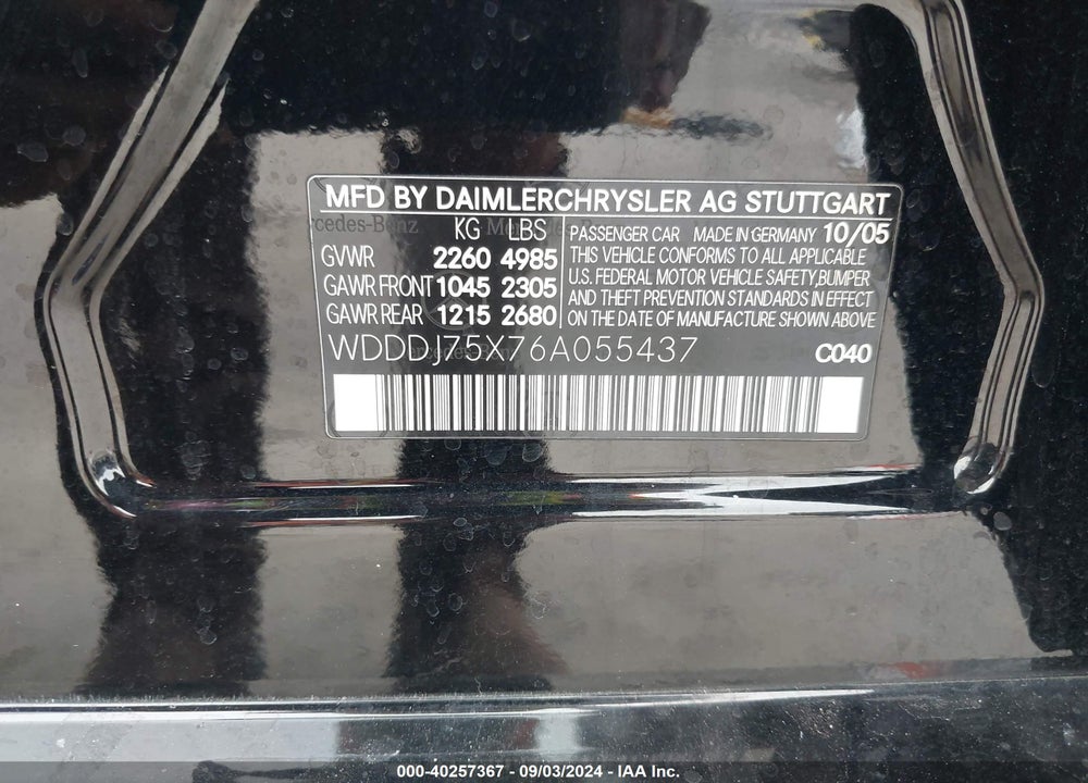 2006 MERCEDES-BENZ CLS 500 VIN: WDDDJ75X76A055437