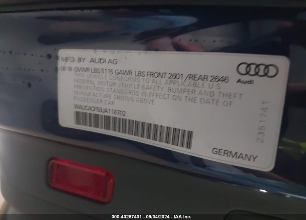 2018 AUDI S5 3.0T PREMIUM PLUS VIN: WAUC4CF58JA118702
