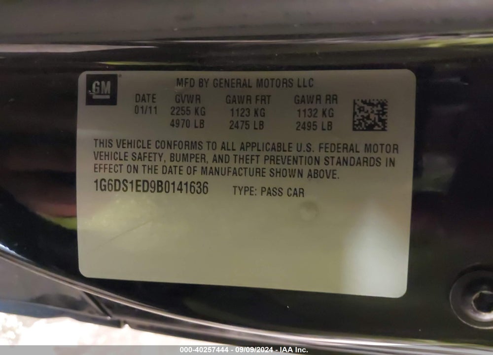 2011 CADILLAC CTS PREMIUM VIN: 1G6DS1ED9B0141636