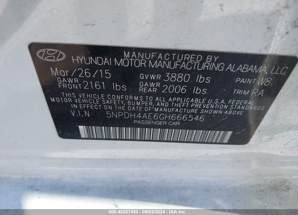 2016 HYUNDAI ELANTRA SE VIN: 5NPDH4AE6GH666546