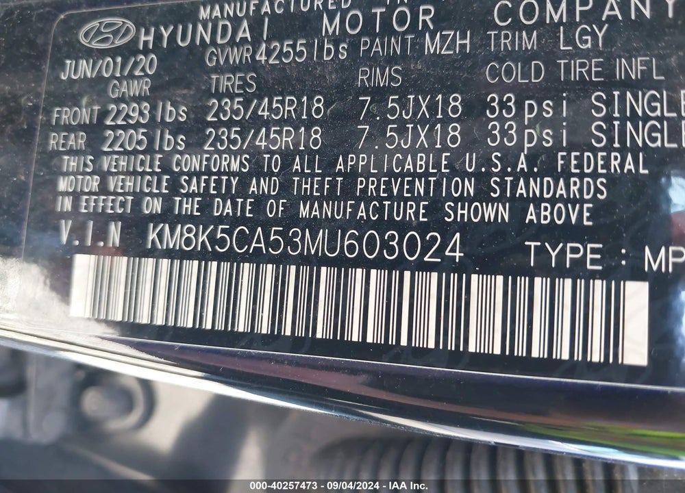 2021 HYUNDAI KONA ULTIMATE VIN: KM8K5CA53MU603024