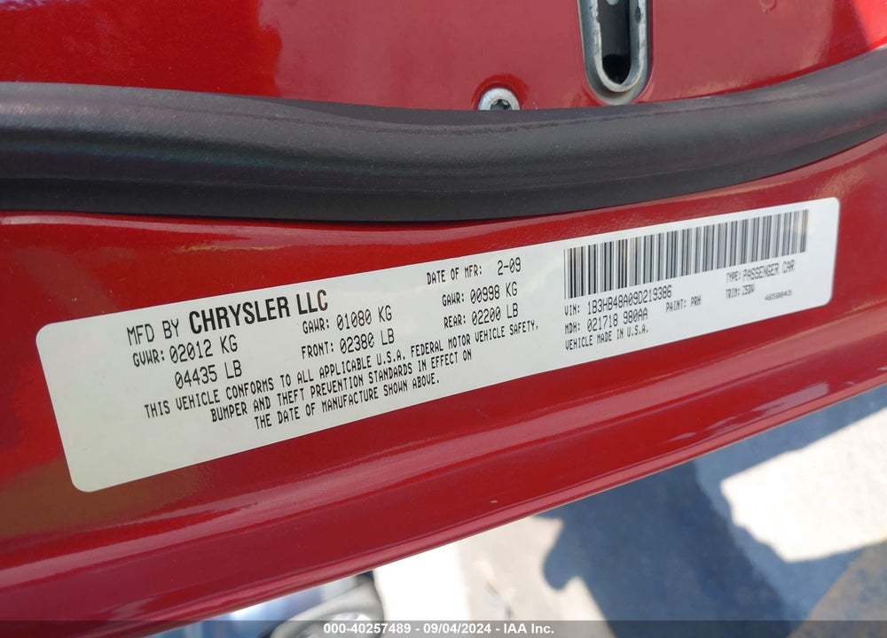 2009 DODGE CALIBER SXT VIN: 1B3HB48A09D219386