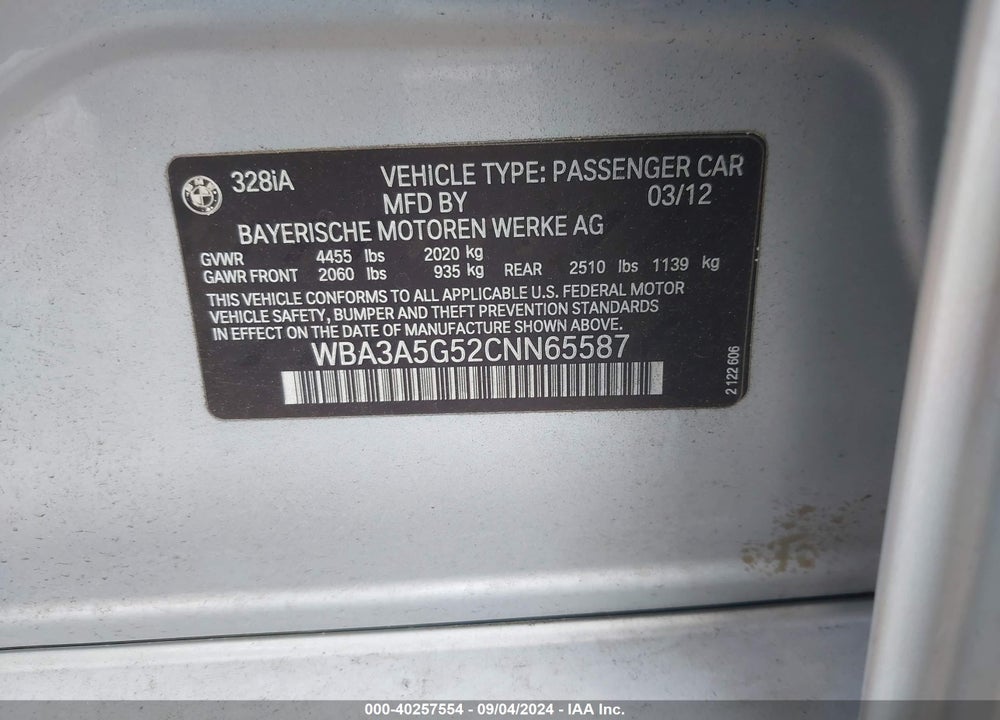 2012 BMW 328I VIN: WBA3A5G52CNN65587