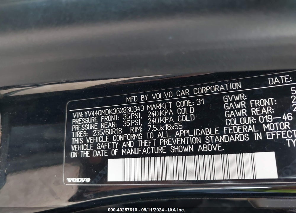 2016 VOLVO XC60 T5 DRIVE-E PREMIER VIN: YV440MDK3G2830343