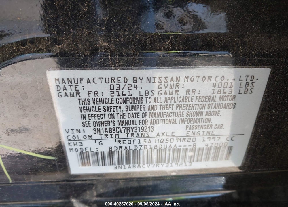 2024 NISSAN SENTRA SV XTRONIC CVT VIN: 3N1AB8CV7RY319213