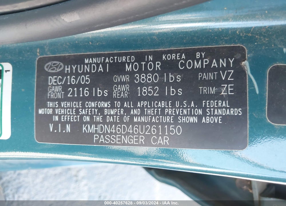 2006 HYUNDAI ELANTRA GLS/LIMITED VIN: KMHDN46D46U261150