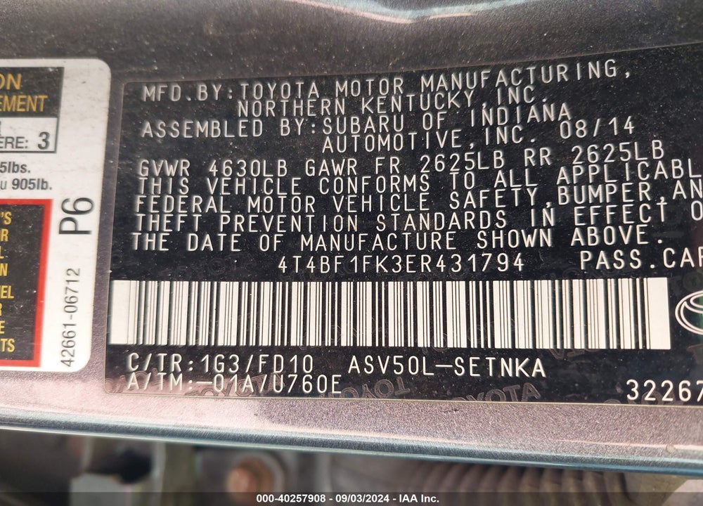 2014 TOYOTA CAMRY LE VIN: 4T4BF1FK3ER431794