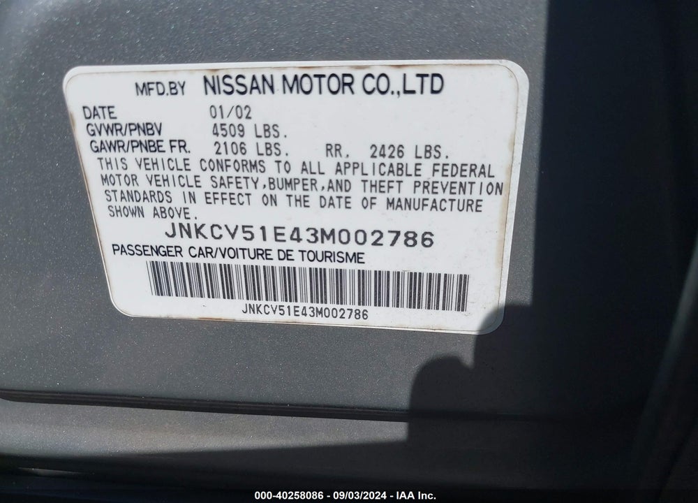 2003 INFINITI G35 LUXURY VIN: JNKCV51E43M002786