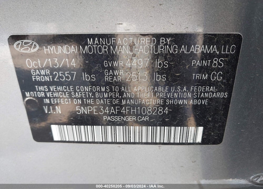 2015 HYUNDAI SONATA SPORT VIN: 5NPE34AF4FH108284