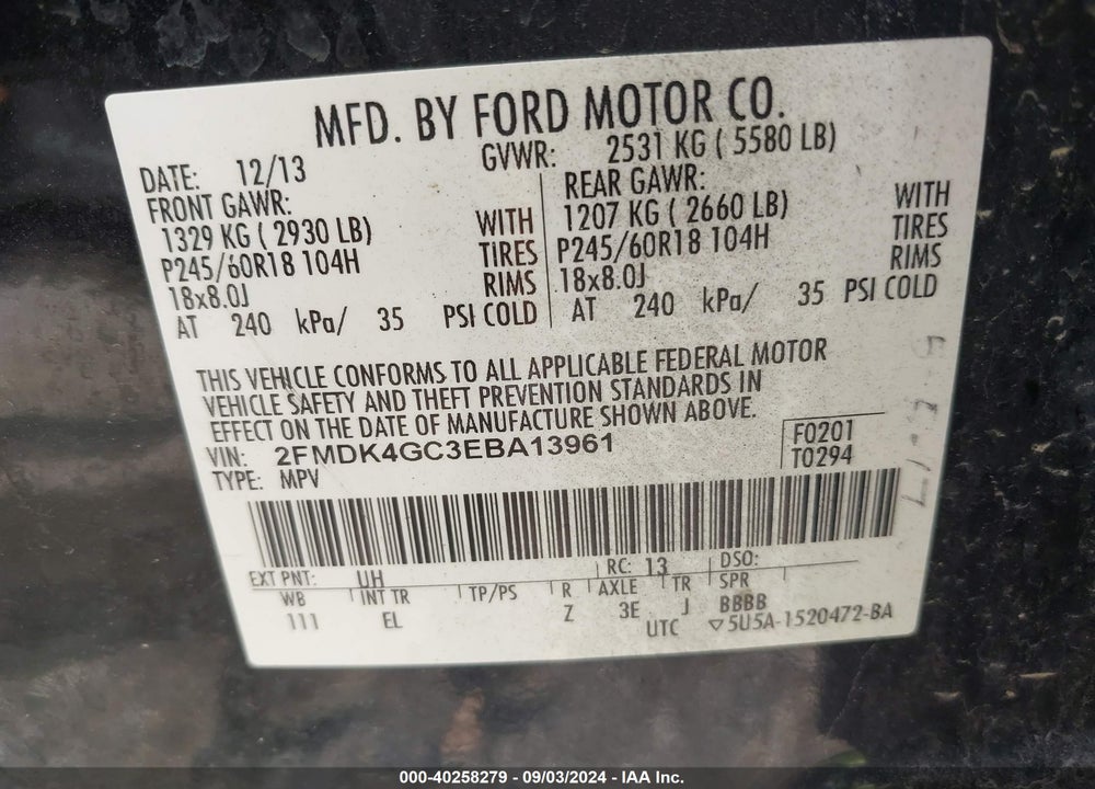 2014 FORD EDGE SE VIN: 2FMDK4GC3EBA13961