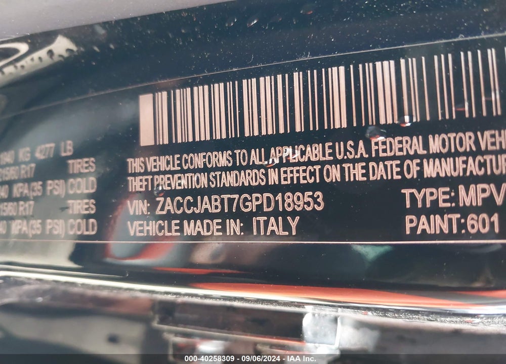 2016 JEEP RENEGADE LATITUDE VIN: ZACCJABT7GPD18953