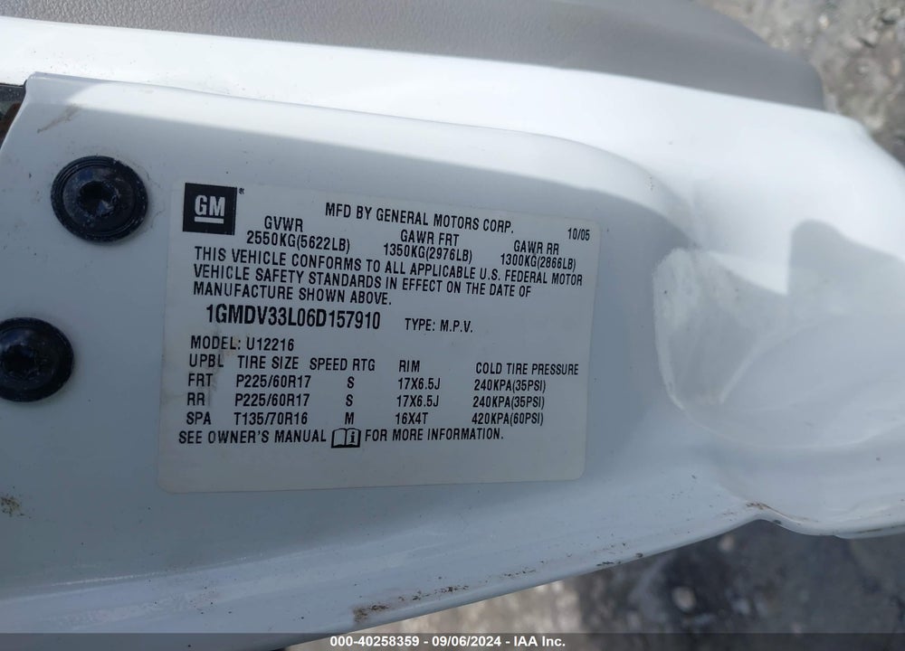 2006 PONTIAC MONTANA SV6 VIN: 1GMDV33L06D157910