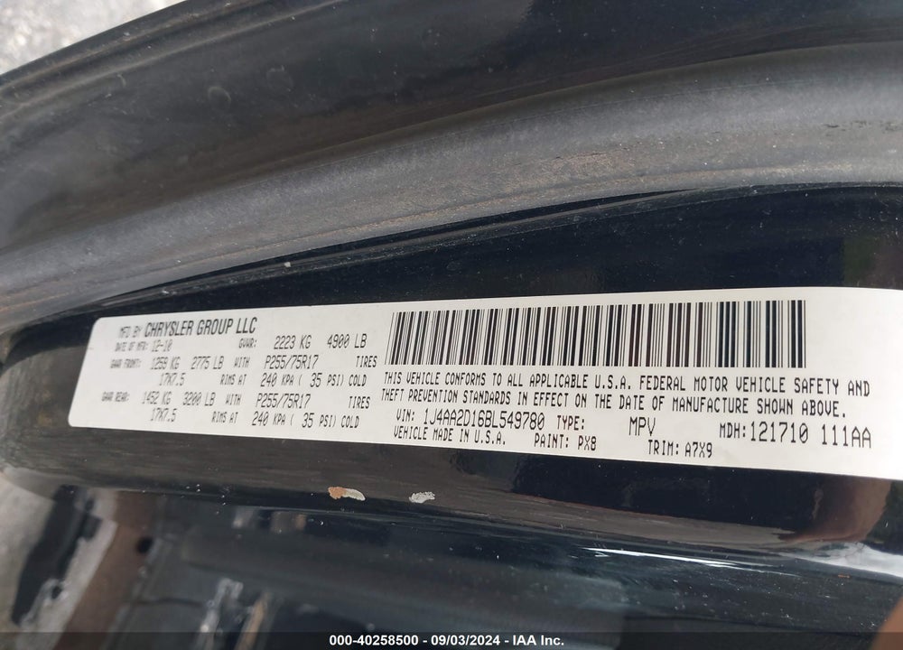 2011 JEEP WRANGLER SPORT VIN: 1J4AA2D16BL549780