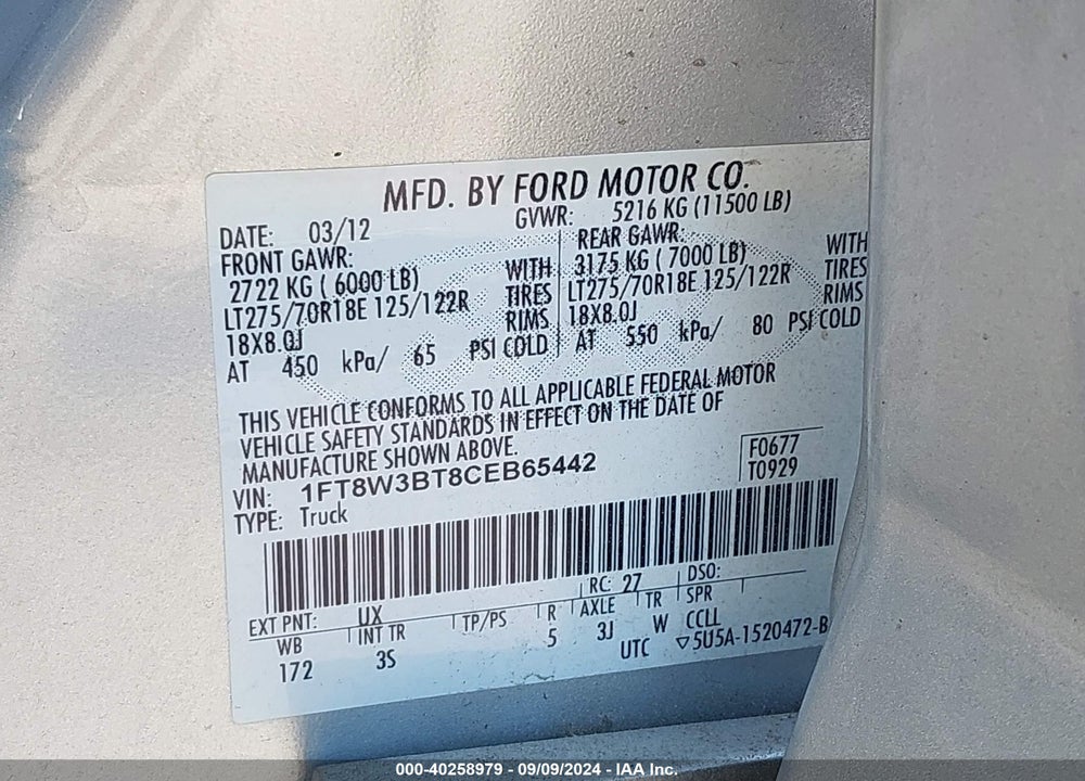2012 FORD F-350 XLT VIN: 1FT8W3BT8CEB65442
