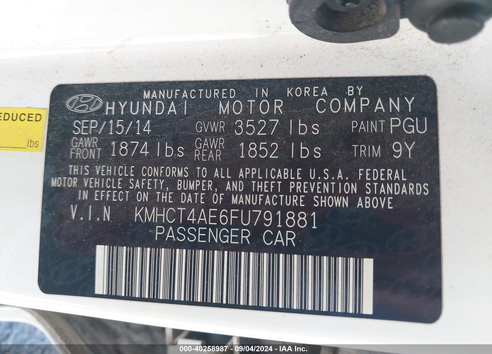 2015 HYUNDAI ACCENT GLS VIN: KMHCT4AE6FU791881