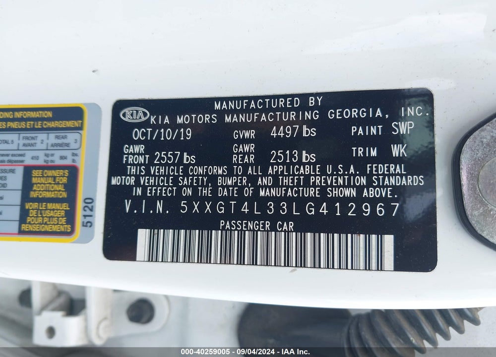 2020 KIA OPTIMA LX VIN: 5XXGT4L33LG412967