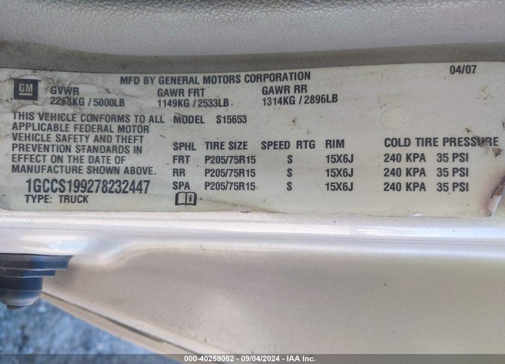 2007 CHEVROLET COLORADO LS VIN: 1GCCS199278232447