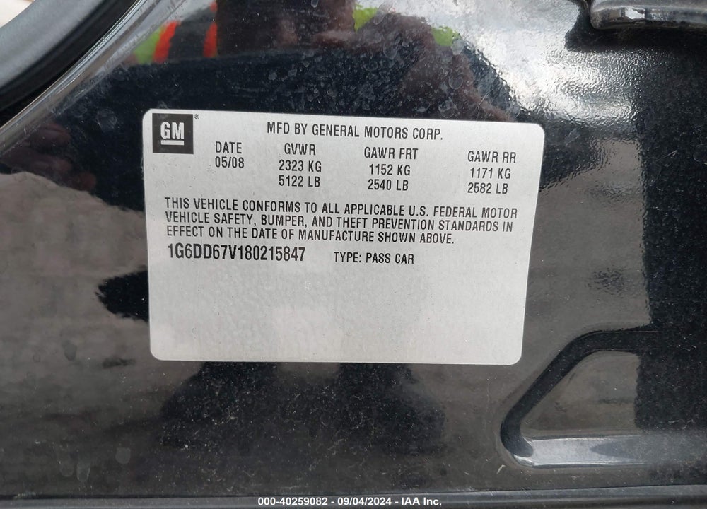 2008 CADILLAC STS V6 VIN: 1G6DD67V180215847