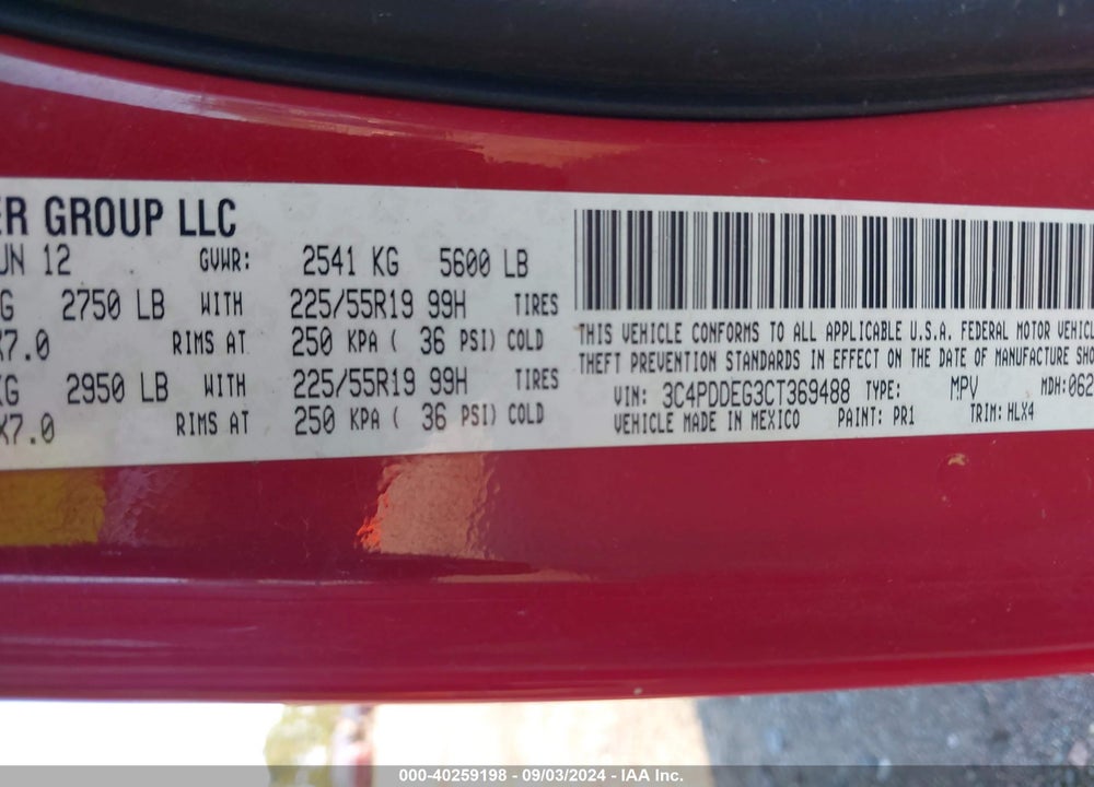 2012 DODGE JOURNEY R/T VIN: 3C4PDDEG3CT369488