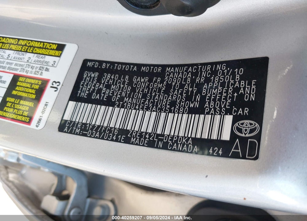 2010 TOYOTA COROLLA LE VIN: 2T1BU4EE3AC351680
