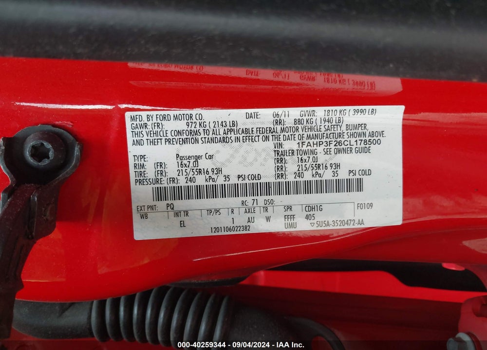 2012 FORD FOCUS SE VIN: 1FAHP3F26CL178500