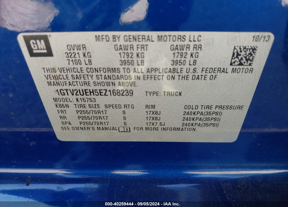 2014 GMC SIERRA 1500 SLE VIN: 1GTV2UEH5EZ168239