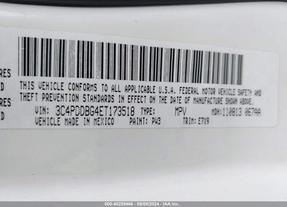 2014 DODGE JOURNEY VIN: 3C4PDDBG4ET173518