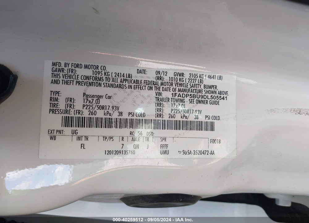 2013 FORD C-MAX HYBRID SEL VIN: 1FADP5BU9DL505541