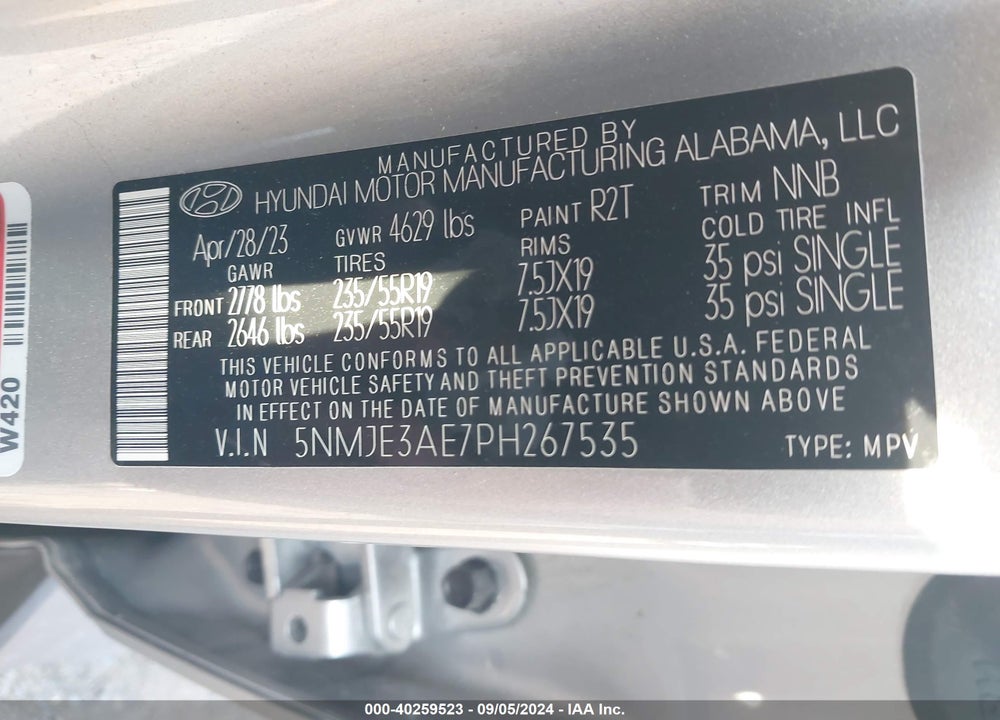 2023 HYUNDAI TUCSON LIMITED VIN: 5NMJE3AE7PH267535