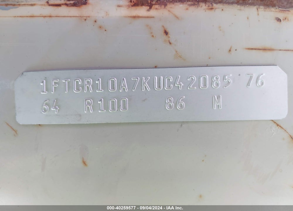 1989 FORD RANGER VIN: 1FTCR10A7KUC42085