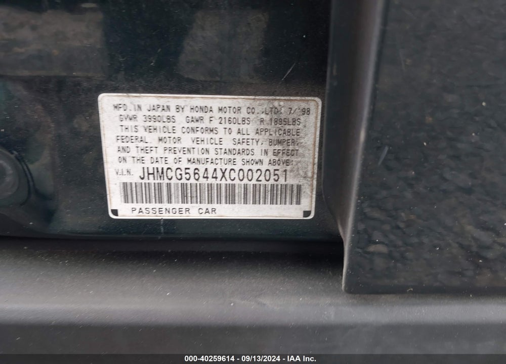 1999 HONDA ACCORD LX VIN: JHMCG5644XC002051