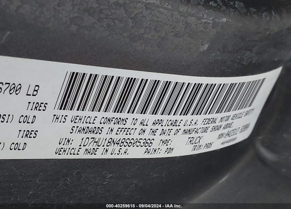 2008 DODGE RAM 1500 ST/SXT VIN: 1D7HU18N48S605366