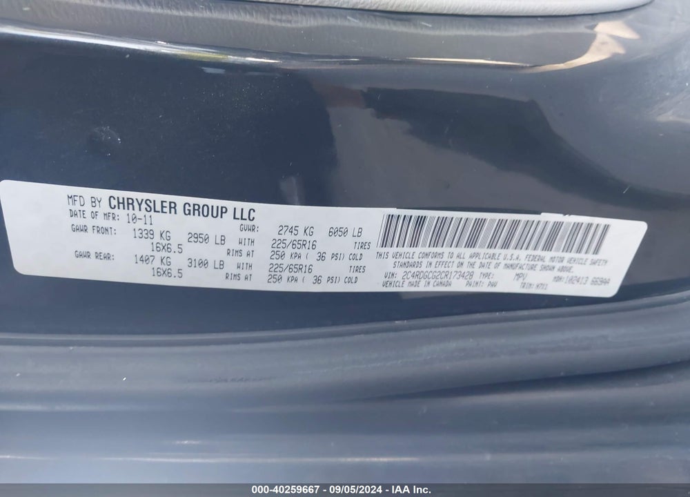 2012 DODGE GRAND CARAVAN SXT VIN: 2C4RDGCG2CR173428