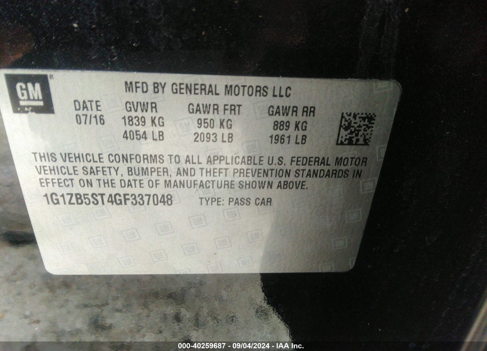 2016 CHEVROLET MALIBU LS VIN: 1G1ZB5ST4GF337048