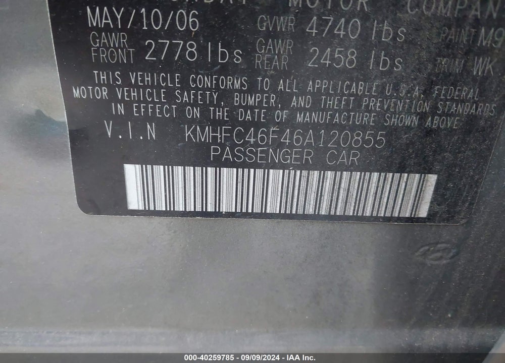 2006 HYUNDAI AZERA SE/LIMITED VIN: KMHFC46F46A120855