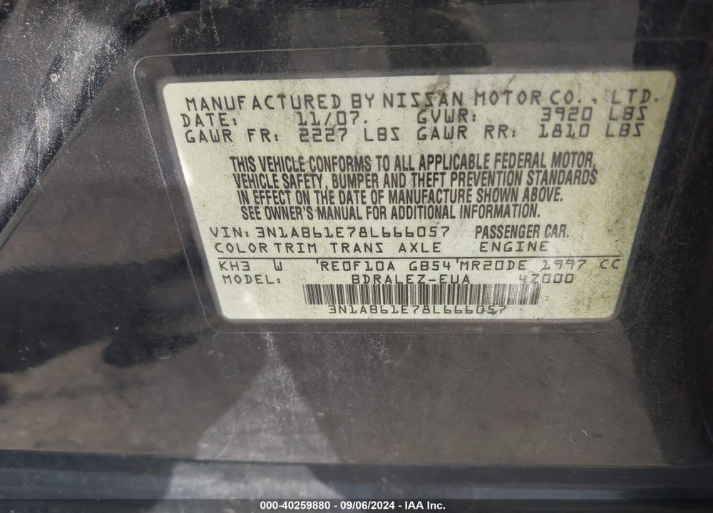 2008 NISSAN SENTRA 2.0S VIN: 3N1AB61E78L666057