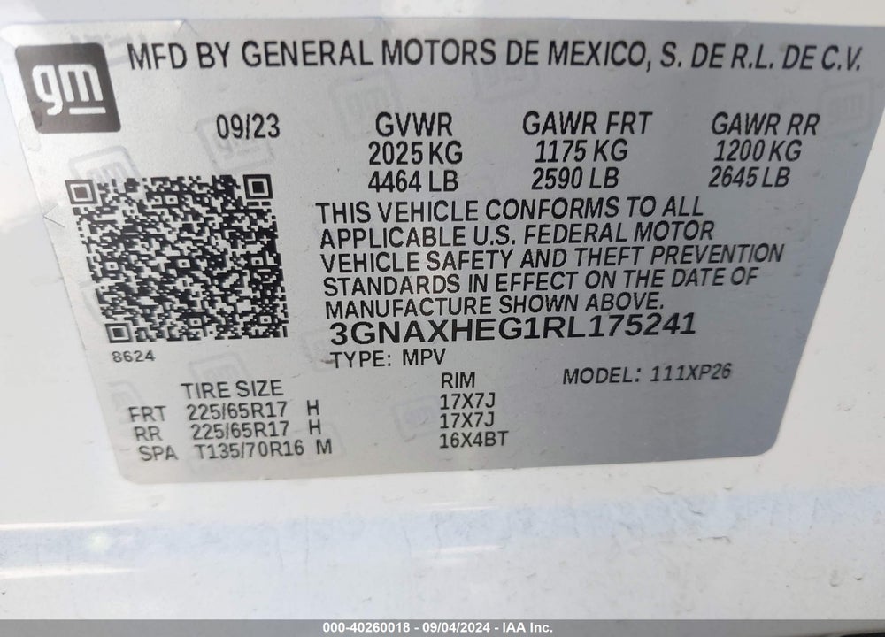 2024 CHEVROLET EQUINOX FWD LS VIN: 3GNAXHEG1RL175241