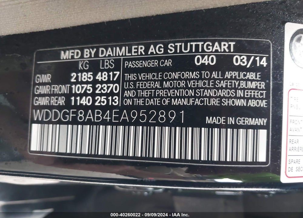 2014 MERCEDES-BENZ C 300 LUXURY 4MATIC/SPORT 4MATIC VIN: WDDGF8AB4EA952891