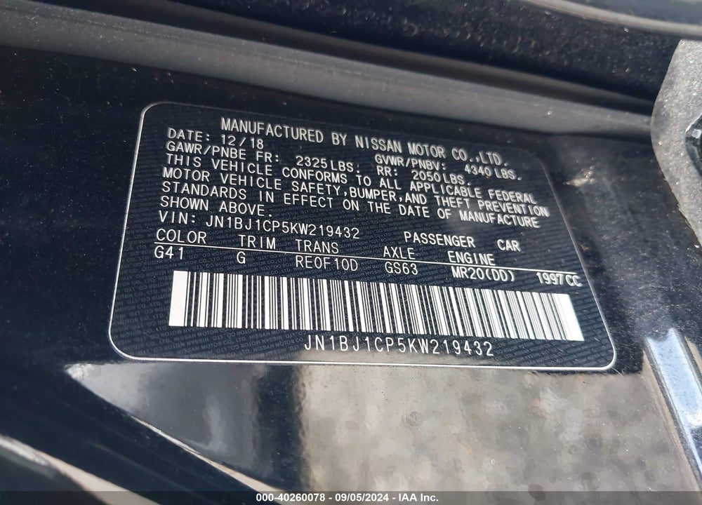 2019 NISSAN ROGUE SPORT SV VIN: JN1BJ1CP5KW219432