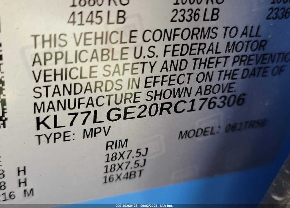 2024 CHEVROLET TRAX FWD 1RS VIN: KL77LGE20RC176306