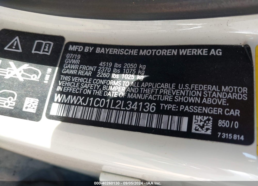 2020 MINI CLUBMAN COOPER S VIN: WMWXJ1C01L2L34136