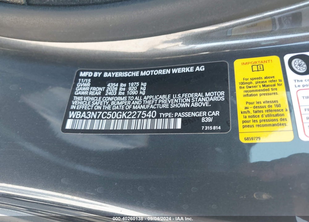2016 BMW 428I VIN: WBA3N7C50GK227540