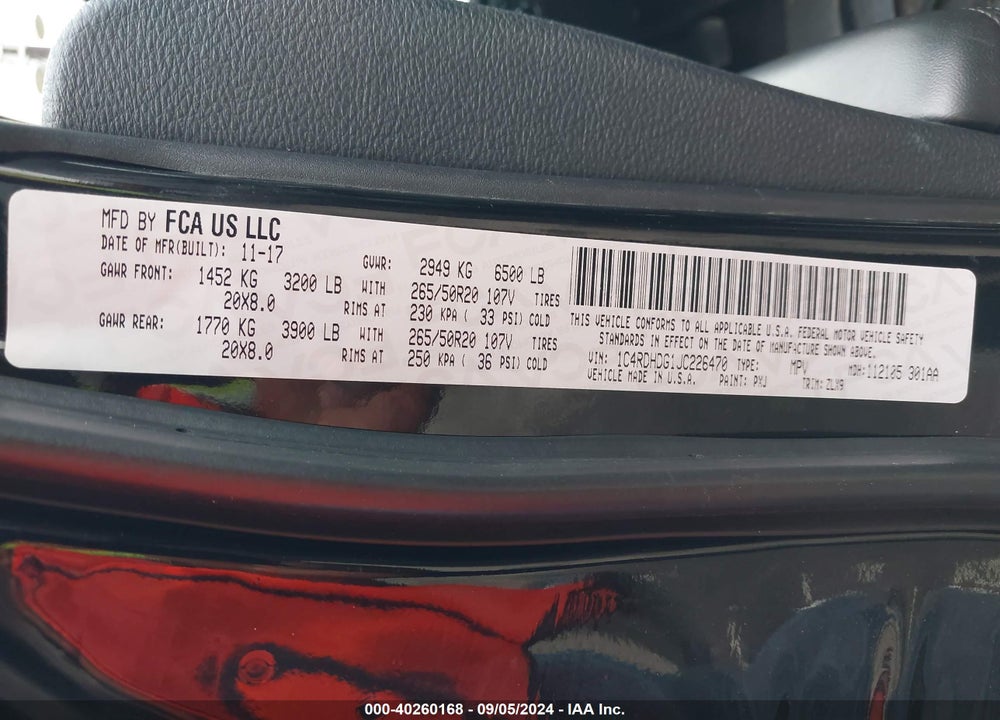 2018 DODGE DURANGO GT RWD VIN: 1C4RDHDG1JC226470