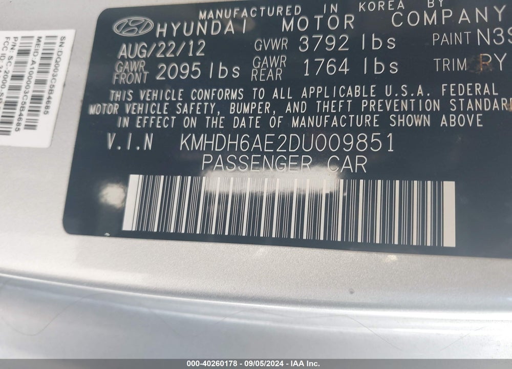 2013 HYUNDAI ELANTRA VIN: KMHDH6AE2DU009851