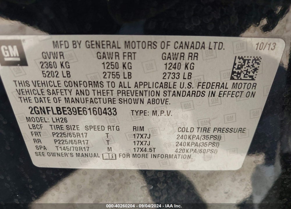 2014 CHEVROLET EQUINOX 1LT VIN: 2GNFLBE39E6160433