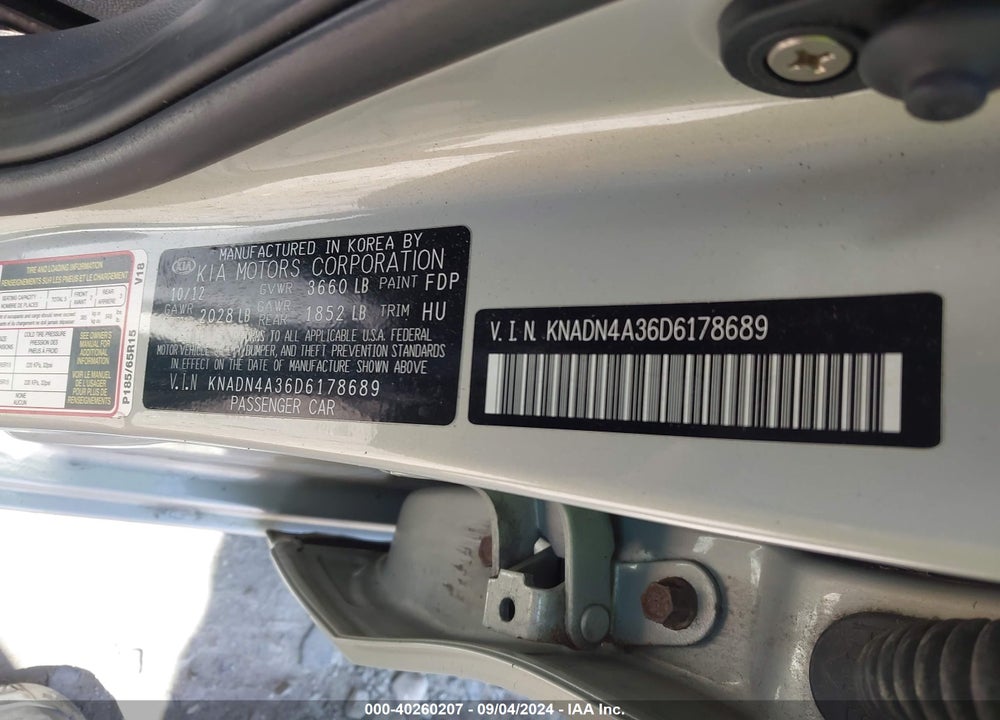 2013 KIA RIO EX VIN: KNADN4A36D6178689